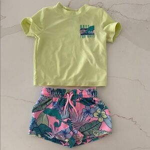 Yellow T-Shirt and Pink Tropical Shorts Set